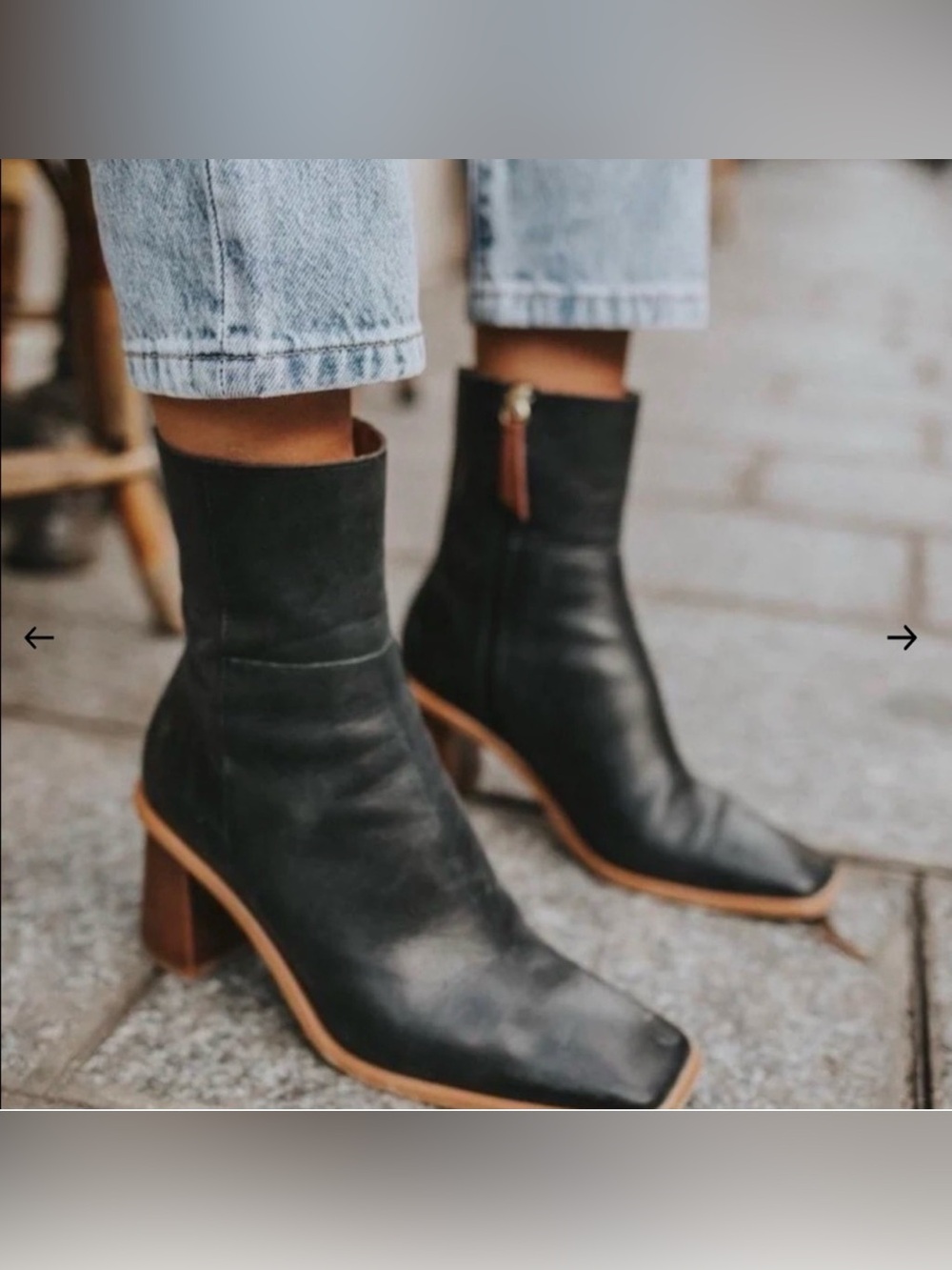 ALOHAS West Black Vintage Leather Square Toe Ankle Boots Brown Heel EU 38 US 7.5